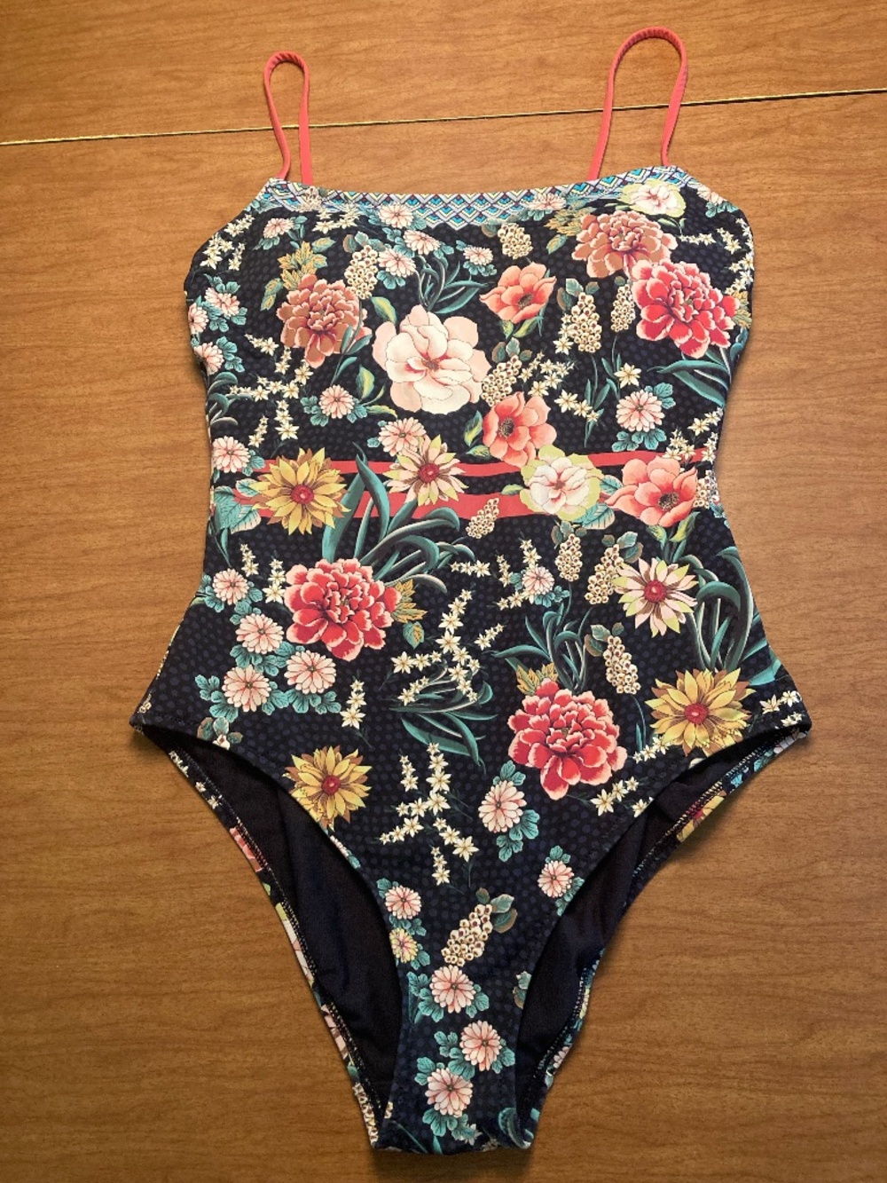 Johnny Was California Floral Spaghetti Strap One Piece Bathing Suit Swim Medium